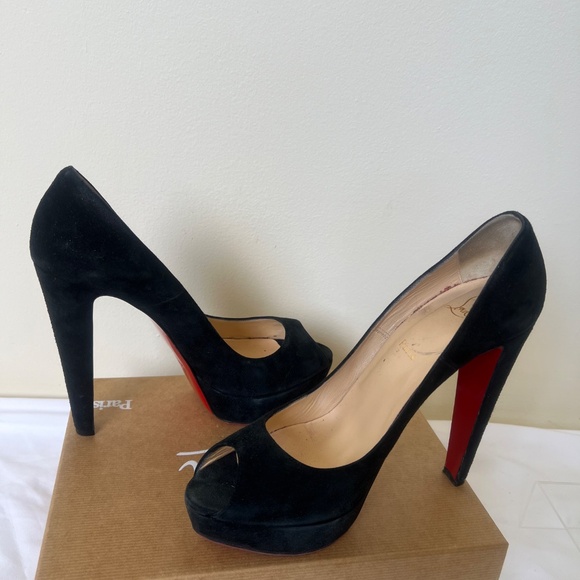 Christian Louboutin Black Peep Toe Heels - Picture 4 of 11